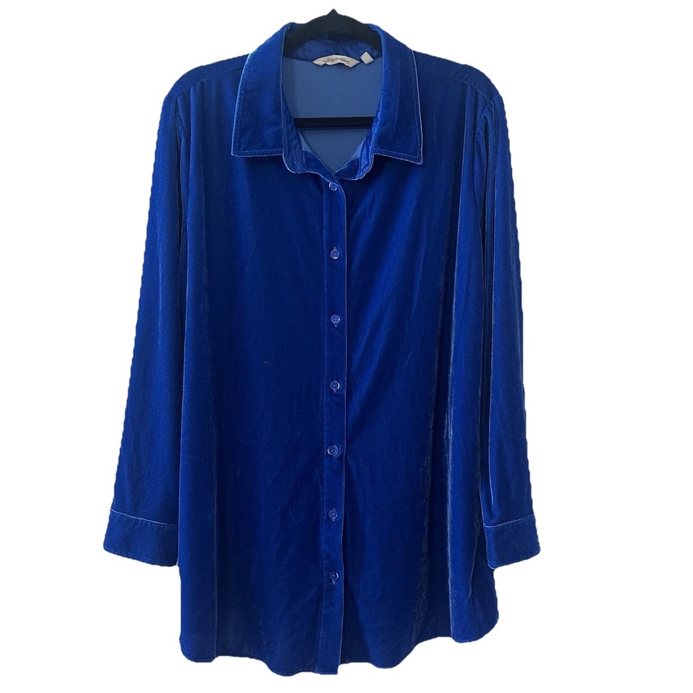 Soft Surroundings Blue Velvet Button Up Tunic Top Womens LS Plus Sz 2X *R*